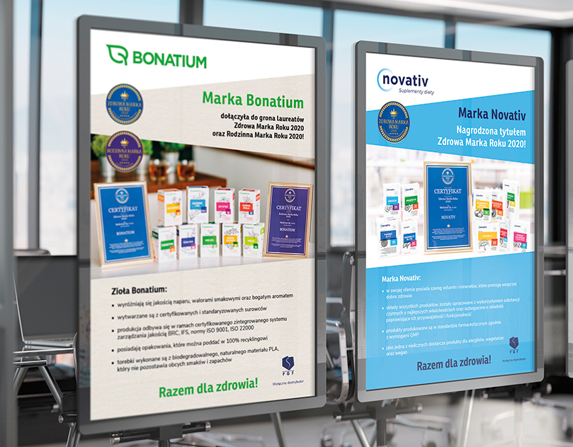 Materiały informacyjne dla PGF. Marki Bonatium i Novativ nagrodzone Zdrową i Rodzinną Marką Roku. Komunikacja wewnętrzna i zewnętrzna